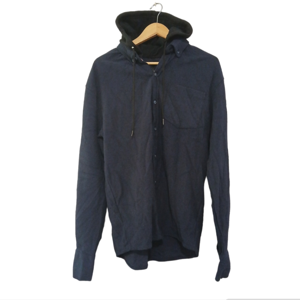 Eighty Eight Brand sz L Blue Lightweight Corduroy Shirt Jacket with Black Hood